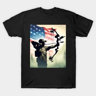 Camo American Flag Bowhunting Bow Archery Deer Hunting T-Shirt